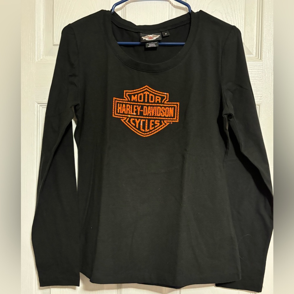Harley-Davidson Black Long Sleeve Tee with Orange Shield Logo
